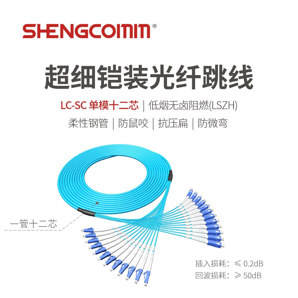 LC/UPC-SC/UPC 单模12芯 超细铠装光纤跳线